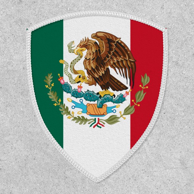 MEXICO FLAG ON SHIELD  Iron On Patch